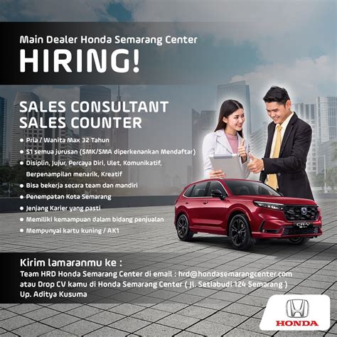 Lowongan Kerja April 2024 HONDA SEMARANG CENTER Sales Consultant