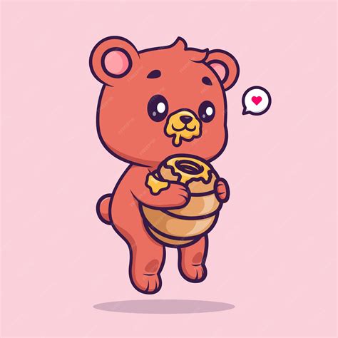 Premium Vector Cute Bear Eating Honey Cartoon Vector Icon