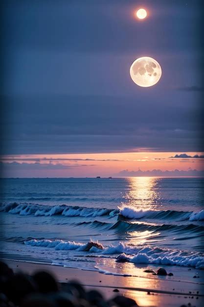 Premium AI Image | Full moon over the ocean wallpaper