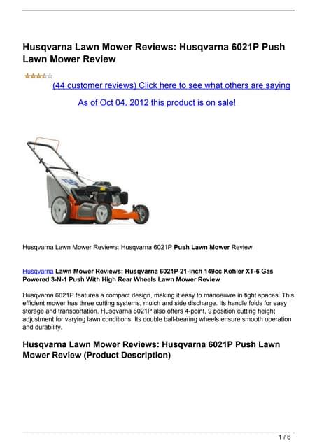 Husqvarna Lawn Mower Reviews Husqvarna 6021p Push Lawn Mower Review