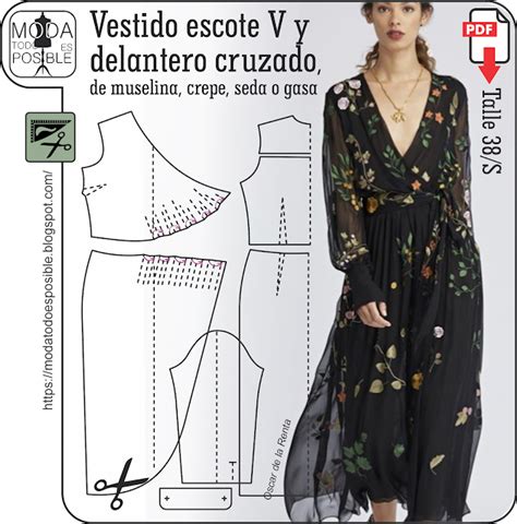 Vestido Escote V Con Delantero Cruzado Patrones De Vestidos Gratis Patron Vestido Mujer