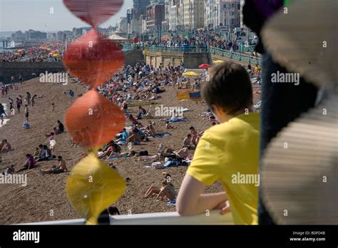 Brighton Beach Scene England Stock Photo Alamy