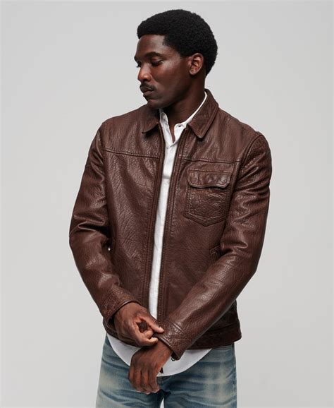 Marron Veste en cuir style années 70 pour Homme Superdry FR