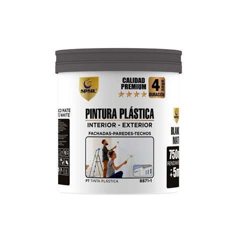 Pintura Plástica Premium Blanca Mate Interior Exterior 750ml 1Kg