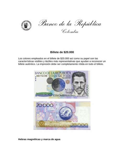 PDF Billete De 20 Banrep Gov Co Continuidad Y Coincidencia De