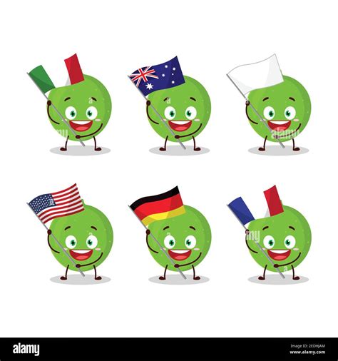 Alibertia Fruit Cartoon Character Bring The Flags Of Various Countries