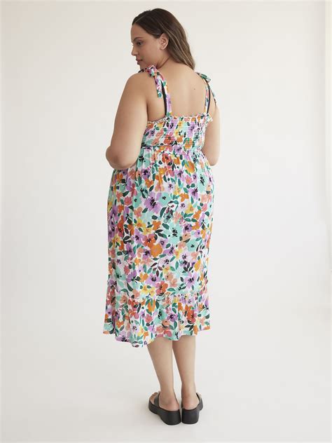 Floral Smocking Swim Cover Up Dress With Tie Straps Penningtons