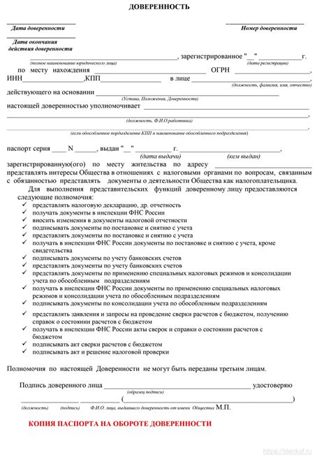 Доверенность в налоговую от юридического лица, образец 2025