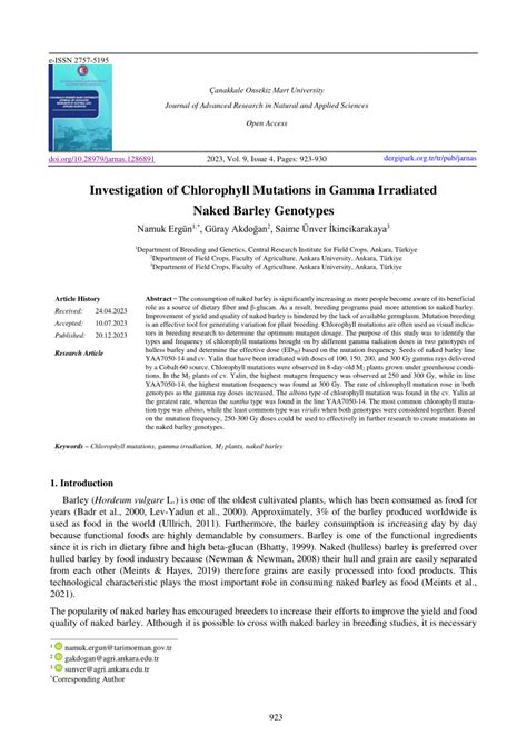 PDF Investigation Of Chlorophyll Mutations In Gamma Irradiated Naked