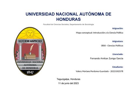 Unidad 1 Tarea 1 Ciencias Políticas Universidad Nacional AutÓnoma De Honduras Facultad De