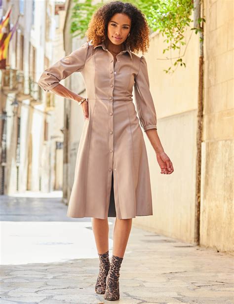 Faux Leather Midi Shirt Dress SOSANDAR M S