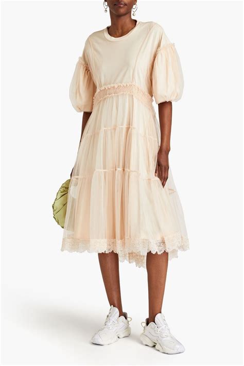 SIMONE ROCHA Tiered Tulle And Supima Cotton Jersey Midi Dress THE OUTNET