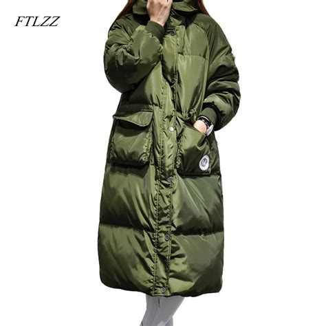 Ftlzz Winter Duck Down Parkas Women Loose Fit Hooded Overcoats