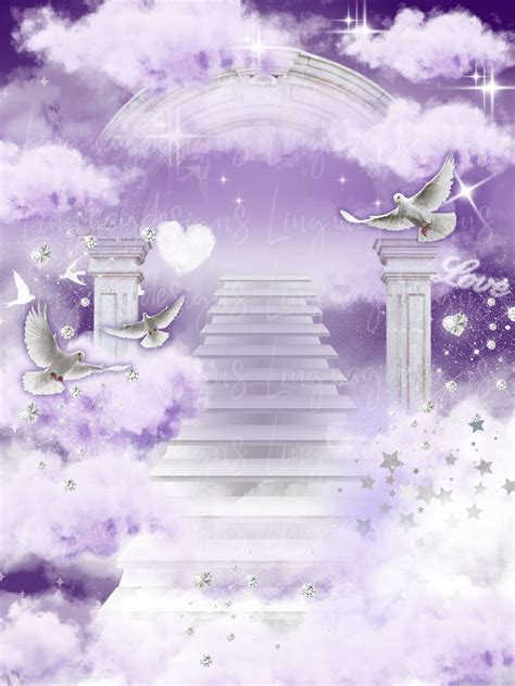 Purple Sky Clouds Heavens Stairway Memorial Background Png Add Etsy