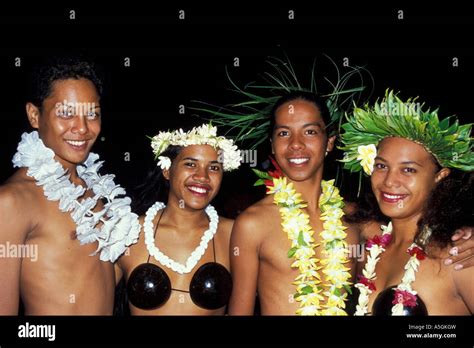 Polynesian people at traditional dancing, French Polynesia Stock Photo ...