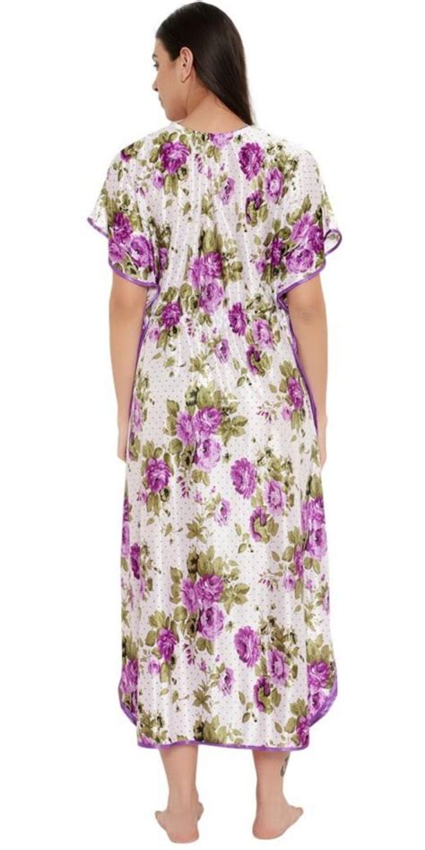 Zionity Women Purple Floral Satin Nighty Jiomart