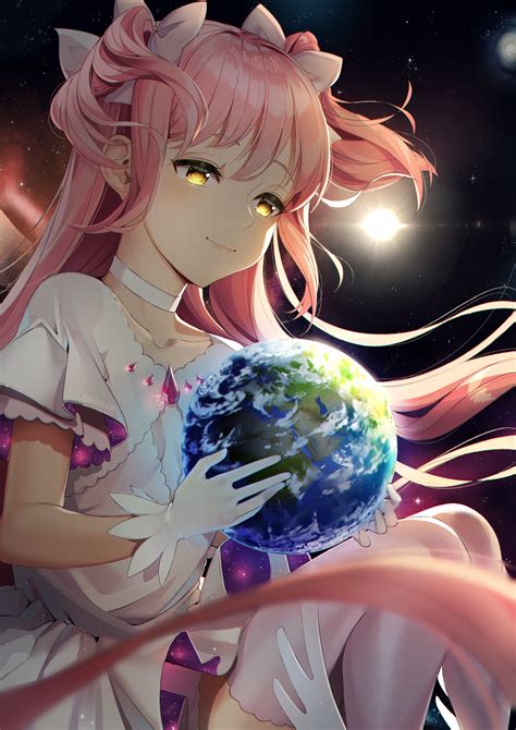 Safebooru 1girl Artist Name Bangs Choker Collarbone Commentary Dress Earth Planet Floating