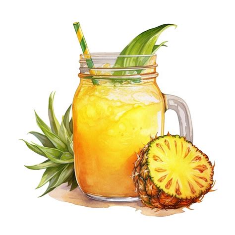 Premium Photo There Is A Glass Of Pineapple Juice With A Straw And A