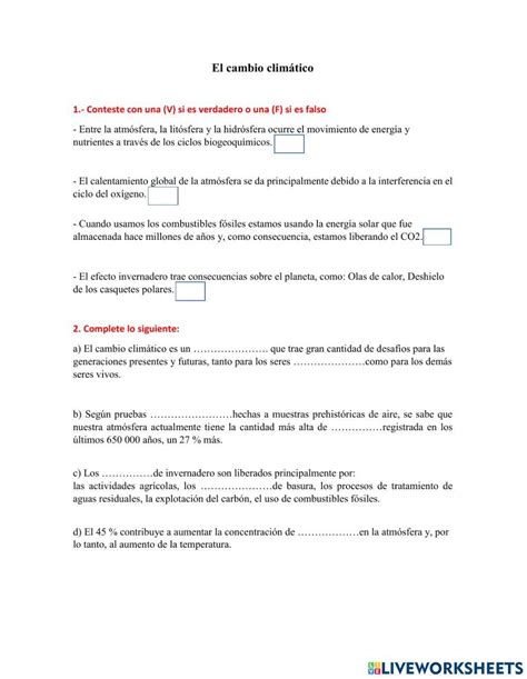 Cambio Climático Online Exercise For 9no Live Worksheets