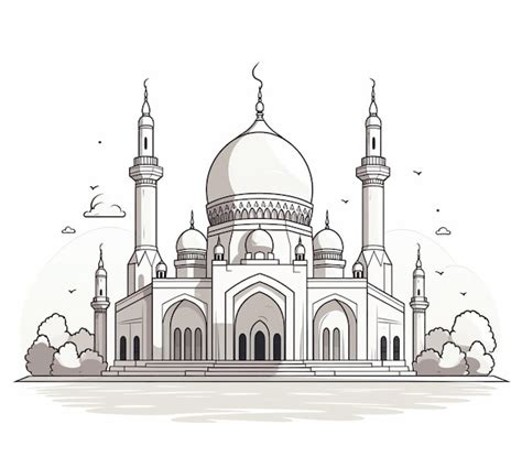 Premium Photo A Drawing Of A Mosque With A Dome And Mina Towers