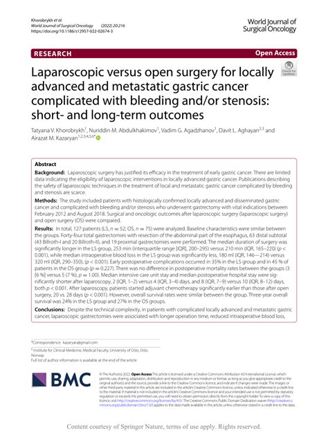 PDF Laparoscopic Versus Open Surgery For Locally Advanced And