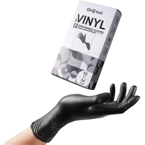 Lot De 50 Gants Jetables En Vinyle Jetables Sans Poudre Noir Taille