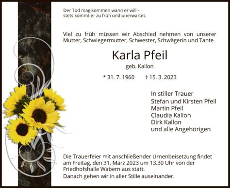 Traueranzeigen Von Karla Pfeil Trauer Hna De