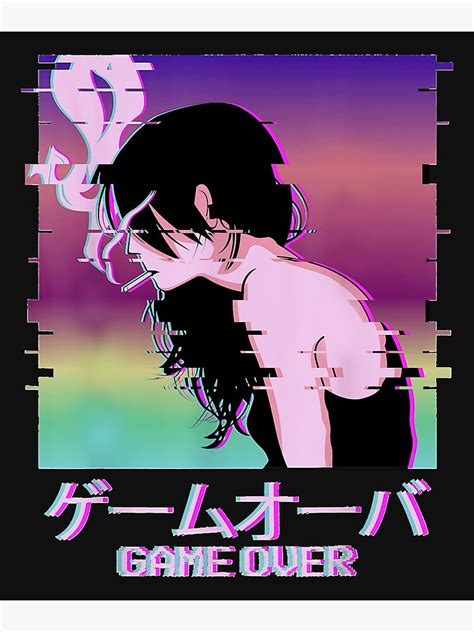 Japanese Vaporwave Sad Anime Girl Game Over Indie Aesthetic Poster By