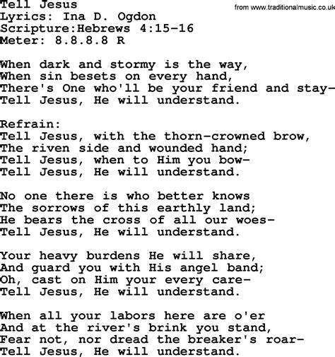 Good Old Hymns Tell Jesus Lyrics Sheetmusic Midi Mp3 Audio And Pdf