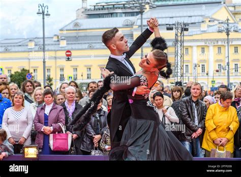 MOSCOW RUSSIA SEPTEMBER Amateur Dancers Demonstrate Their Art Of Ballroom Dancing On