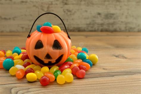 Halloween Pumpkin Basket Full Of Candies Stock Image Image Of Full Halloween 78289407