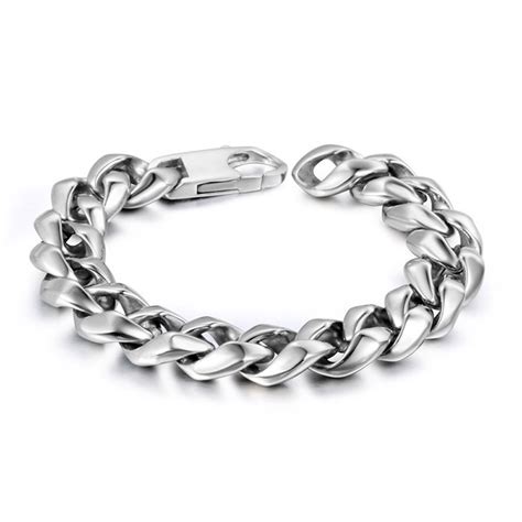 Bracelet Homme Acier Inoxydable Chaine Cuba Tressée Finition Polie