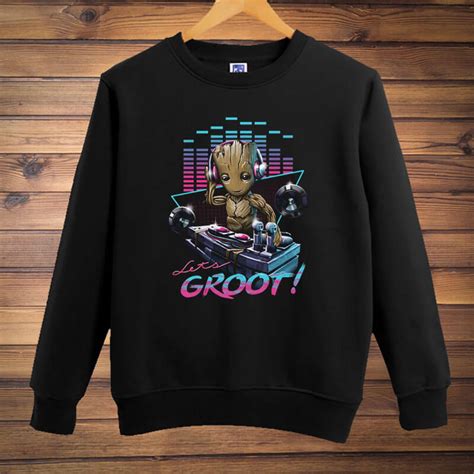 Cool Groot Hoodie Guardians Of The Galaxy Black Crew Neck Sweatshirt