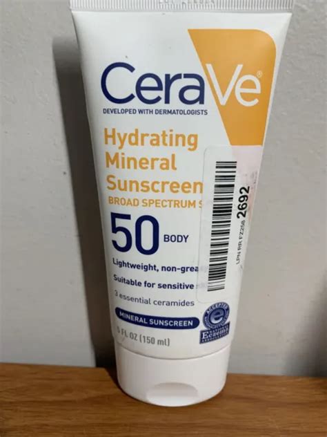 CERAVE HYDRATING MINERAL Sunscreen 5 Fl Oz SPF 50 Body Moisturizer EUR