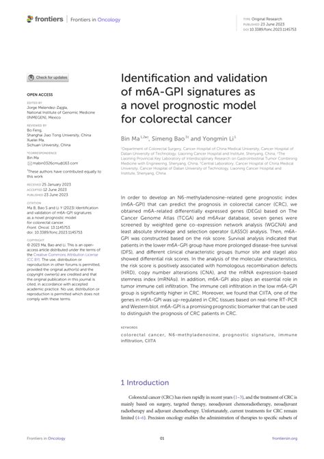 Pdf Identification And Validation Of M6a Gpi Signatures As A Novel