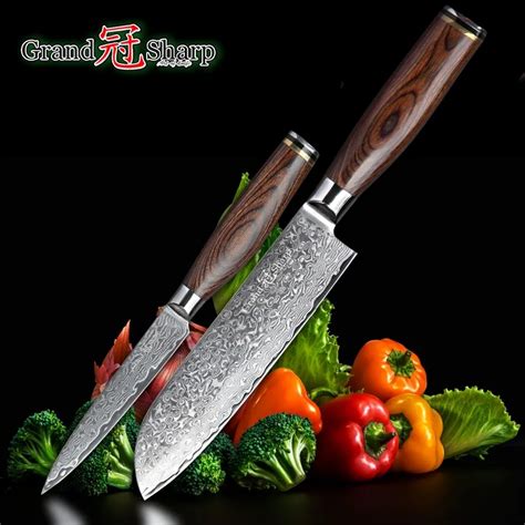 Damascus Knife Set Pcs Damascus Japanese Stainless Steel Vg Santoku