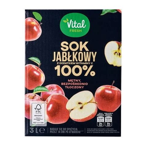 Sok jabłkowy 100 mętny 3L karton Vital Fresh 11786944254 Allegro pl