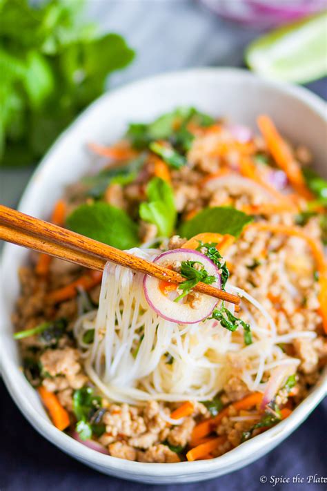 Thai Minced Pork Over Rice Noodle Larb Spice The Plate