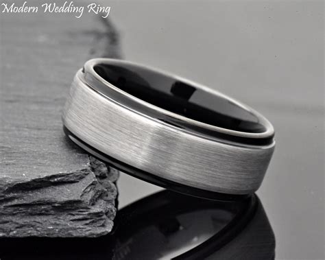 Laser Engraving Ring Mens Unique Two Tone Wedding Band Mens Etsy