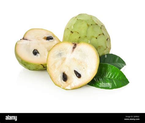 Whole And Partial Cherimoya Fruit Isolated On White Background