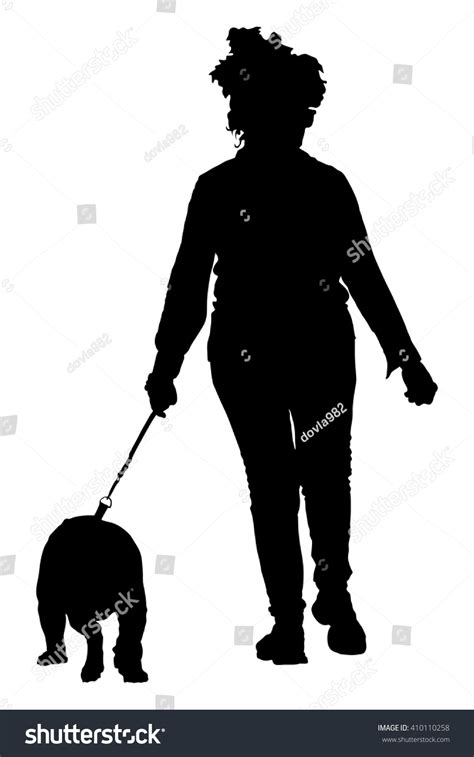 Senior Lady Walking Dog Vector Silhouette Stock Vector Royalty Free