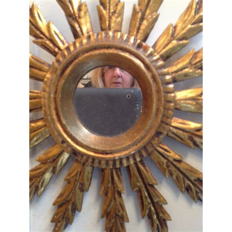 Small Sun Shaped Mirror In Gold Coloured Wood 1960s