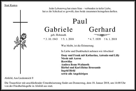 Traueranzeigen Von Gabriele Paul Vrm Trauer De