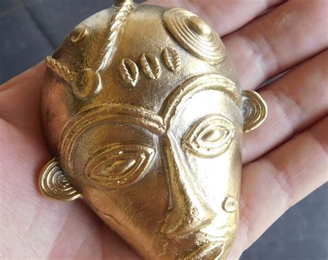 One Medium Brass Ashanti Tribal Mask Pendant 4 Ghana Brass Lost Wax