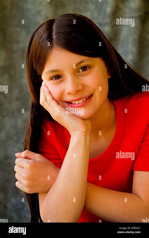 Pretty Young Girl In Red T Shirt Stock Photo Alamy