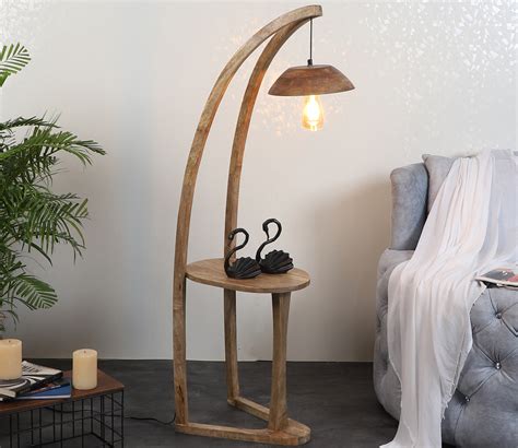 Buy Hayao Shelf Floor Lamp With Wood Base At Off Online Wooden Street