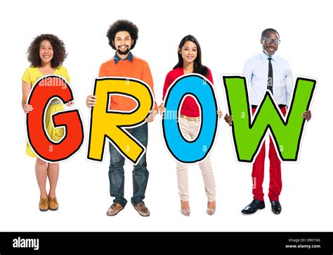 Diverse People Holding Text Grow Stock Photo Alamy