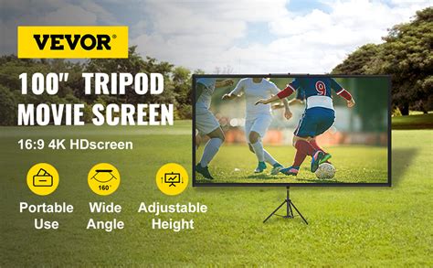 VEVOR Tripod Projector Screen With Stand 100inch 16 9 4K HD Projection