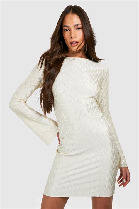 Wave Plisse Flare Sleeve Mini Dress Boohoo Uk