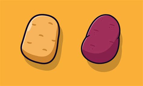 Potato And Purple Sweet Potato Vector Icon Illustration Tubers Object Concept Isolated Vector